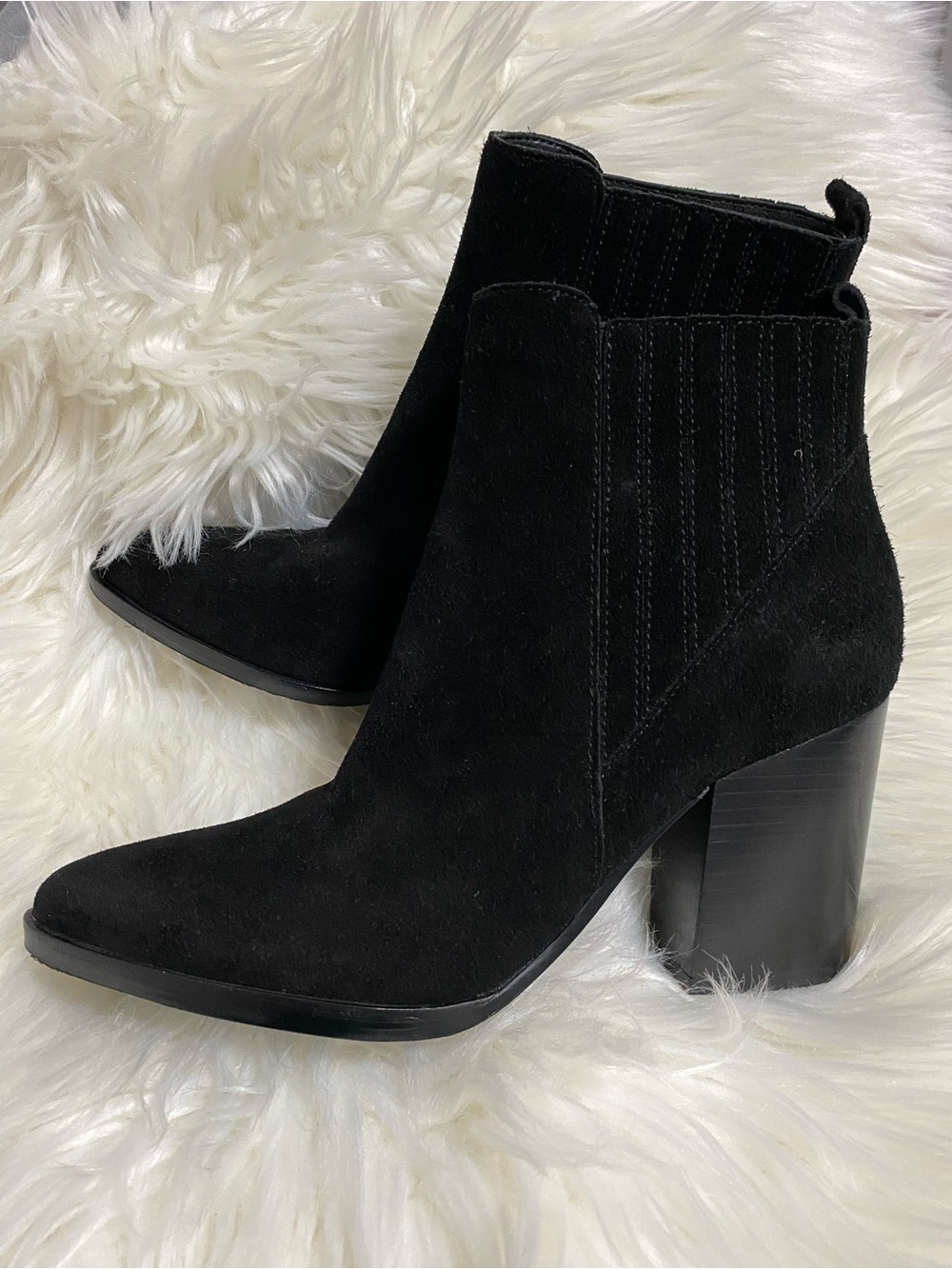 Marc Fisher Black Suede Pointed Toe Ankle Booties